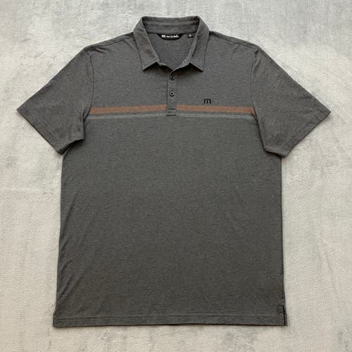 Travis Mathew Polo Shirt Men XL Stretch Grey Striped Golf Short Sleeve Sewn Logo