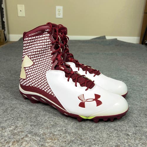 Under Armour Mens Football Cleat 15 White Maroon Lacrosse Shoe High Clutchfit D