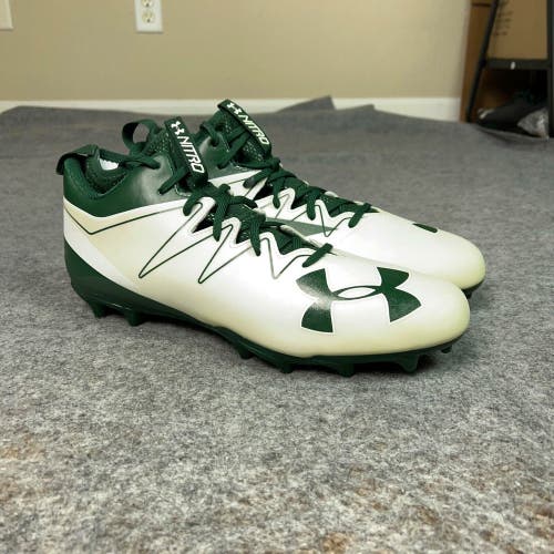 Under Armour Mens Football Cleat 13.5 White Green Lacrosse Nitro Select Mid M2