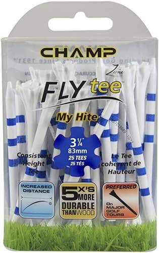 Champ My-Hite Fly Tees 3.25" Plastic Golf Tees - (25 Tees) - White / Blue Tees