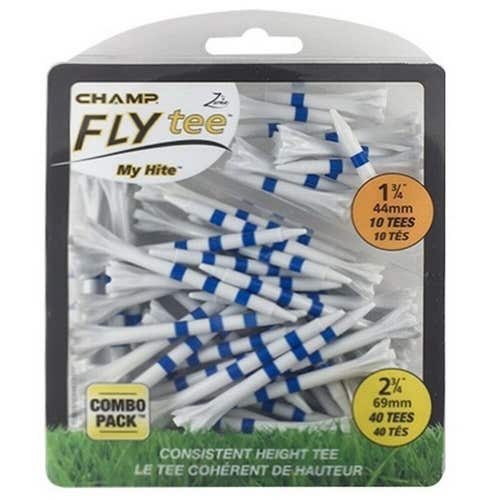 Champ Golf Zarma MY-HITE Combo Pack Plastic Golf Tees - 2.75" & 1.75" - 50 Tees