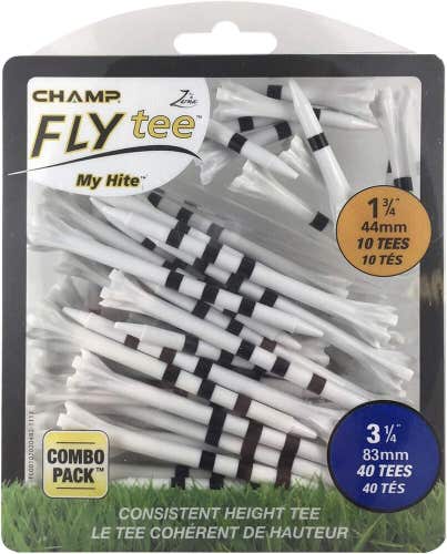 Champ Golf Zarma MY-HITE Combo Pack Plastic Golf Tees - 3.75" & 1.75" - 50 Tees