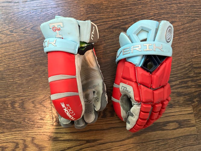 Used Maverik Max Goalie Lacrosse Gloves 12" - Team One customization