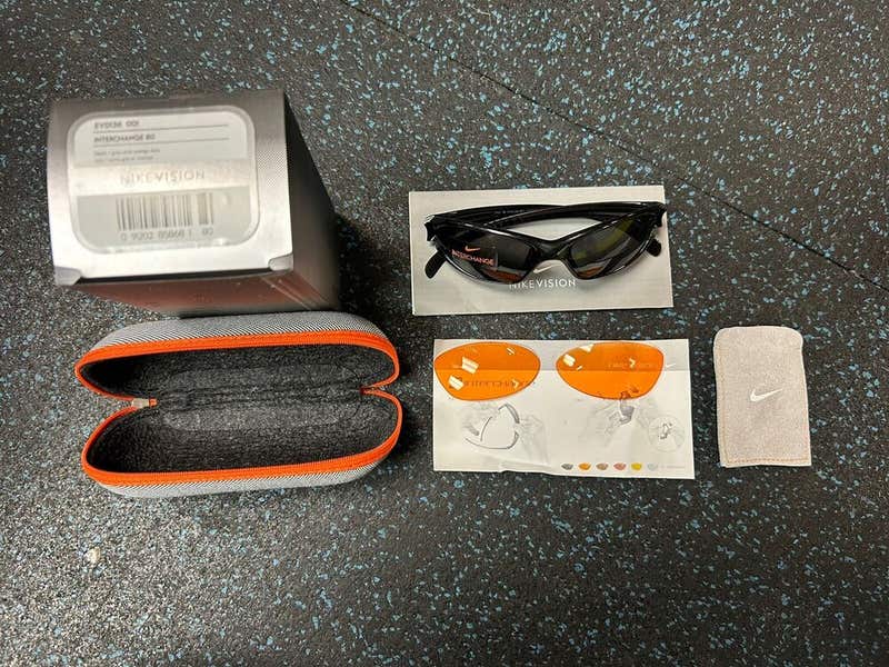 $99 Nike Interchange 80 Sunglasses (EV0136) Black Grey Orange Lens