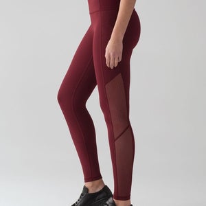 Lululemon Body Con Tight Deep Rouge Size 4 W5AI8S Mesh Panel Leggings Yoga Gym