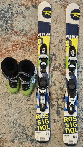 Used Kid's Rossignol 104 cm Terrain Skis With Bindings