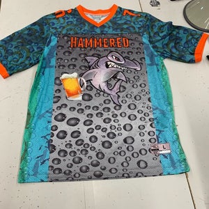 Power-Tek V-Neck Baseball Softball Jersey Hammered Beer Men's Large Shark Shirt