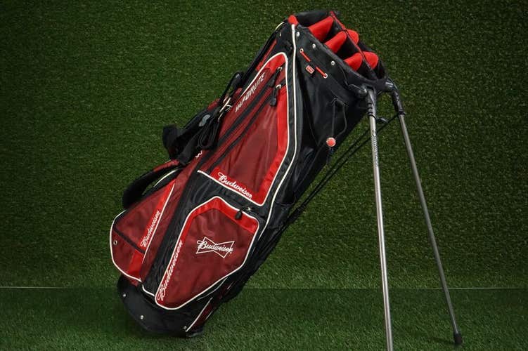 OGIO VAPORLITE BUDWEISER LOGOED 8-WAY DIVIDER GOLF STAND BAG, RED / BLACK