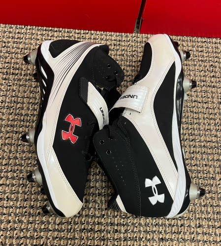 Black and White Under Armour Pursuit Mid Football Cleats w/o Box