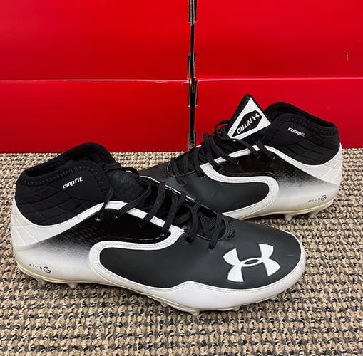 Black and White Under Armour Nitro Icon Mid Football Cleats w/o Box