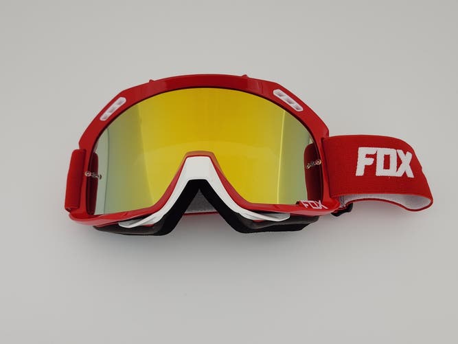 Fox MX Goggles Dirt Bike Motocross Red White Frame with  Yellow Mirror Lens