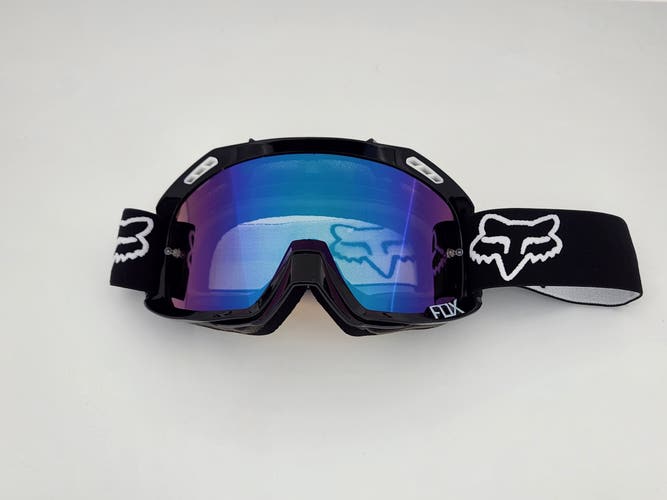 Fox MX Goggles Dirt Bike Motocross Black Frame with Blue-Purple Mirror Lens