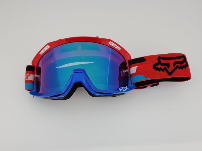 Fox MX Goggles Dirt Bike Motocross Red-Blue Frame with Blue Mirror Mirror Lens