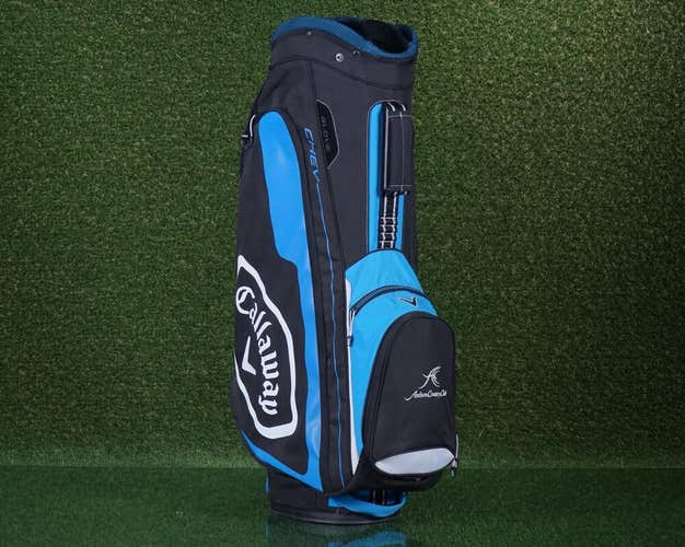 CALLAWAY CHEV CART BAG 14 WAY DIVIDERS GOLF BAG, BLUE W/ ANTHEN CC CLUB LOGO