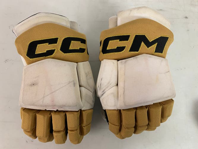 CCM HGTK Tacks Pro Stock Hockey Gloves 13” White and Gold KNIGHTS 90523