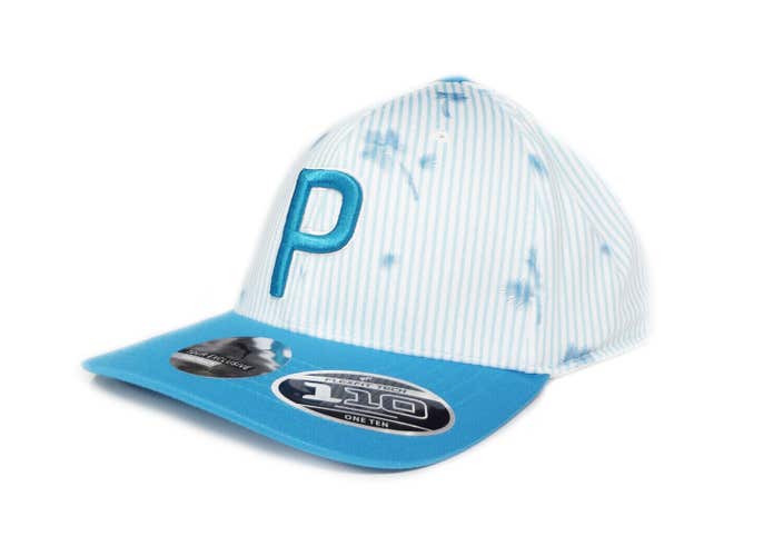 NEW Puma Rickie Fowler Seersucker P 110 White/Ocean Depths Snapback Golf Hat/Cap