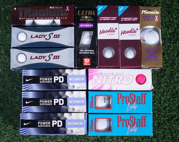 LOT OF 39 SLEEVED WOMEN'S GOLF BALLS, NIKE, WILSON, NITRO, PINNACLE ++ NIB, NOS!