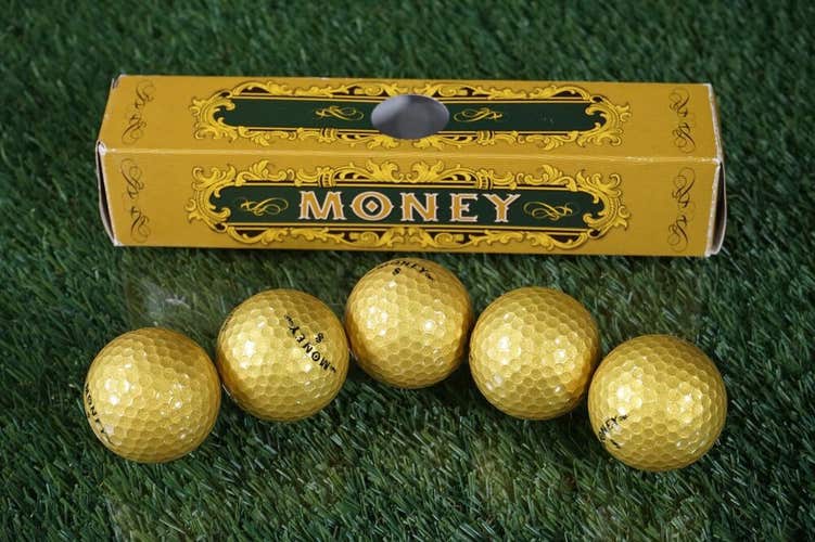 LOT OF 5 NEW SLAZENGER MONEY GOLDEN GOLF BALLS, NIB, NOS!