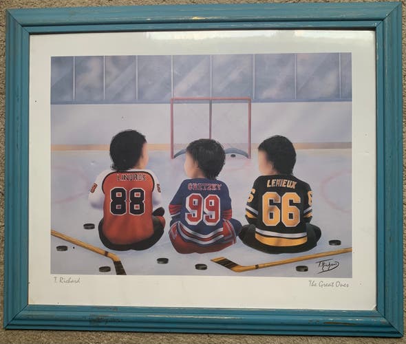 Ice Hockey Picture Art "The Great Ones" Lindros-Gretzky-Lemieux - Used w/ Frame