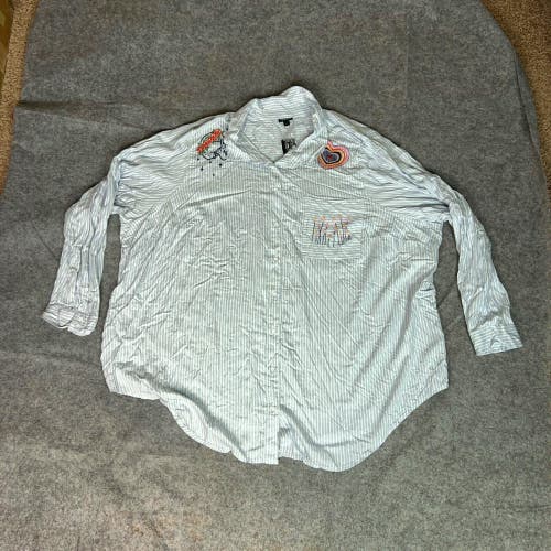 Torrid Womens Shirt 5X Plus Blue White Button Lizzie Rayon Twill Embroidered Top