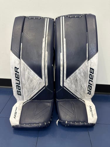 Used Bauer Supreme M5 Pro Goalie Leg Pads Intermediate Size Medium Navy and White
