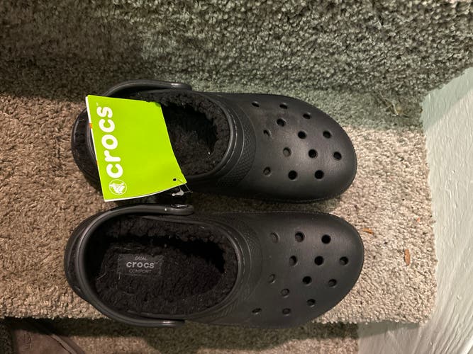 Black Furry Crocs- Brand New