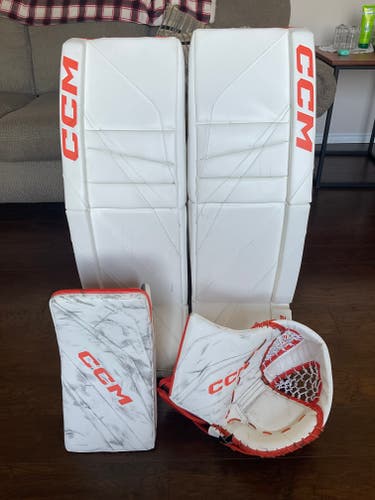 Nearly New CCM EFLEX 6 Goalie Pads, Glove, & Blocker Set - 35+1