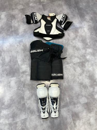 Used Junior Small CCM/Bauer Starter Kit (Shoulder Pads, Pants, Shin Pads)