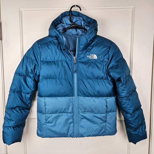 The North Face 550 Down Puffer Jacket Blue Hooded Youth Girls M(10-12)