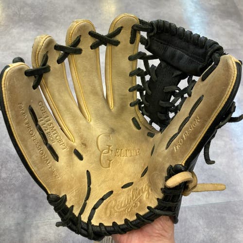 Black Used Rawlings Gold Glove Elite Left Hand Throw Baseball Glove 11.5"