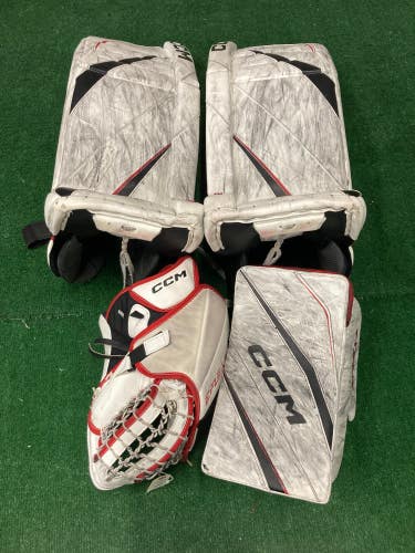 White Used 34" Senior CCM Extreme Flex 6 Goalie Full Set Regular Pro Stock