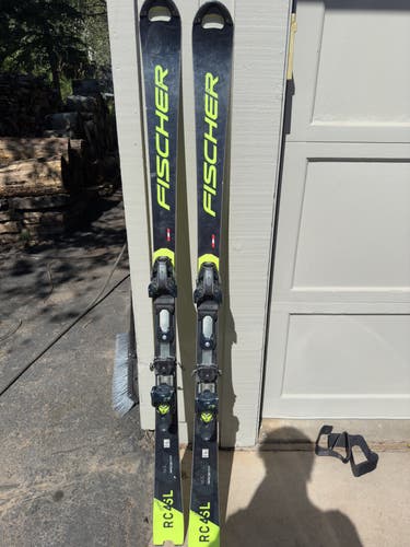 Used 2020 Unisex Fischer 165 cm Racing RC4 World Cup SL Skis With Bindings Max Din 18