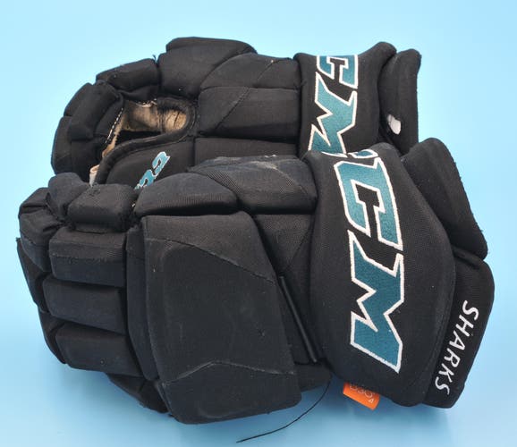 San Jose Sharks CCM Pro #24 Jaycob Megna Black Game Worn Pro Game-Used Gloves