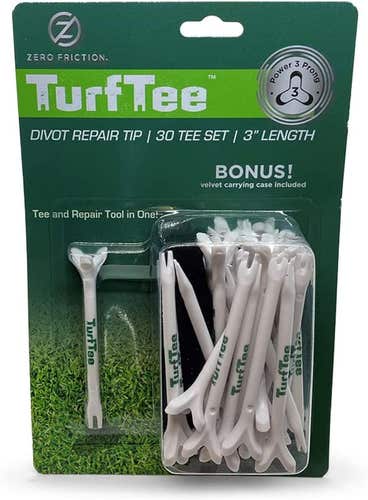 Zero Friction Turf Tees Power 3-Prong (3" White, 30pk) Golf Tee / Repair Tool