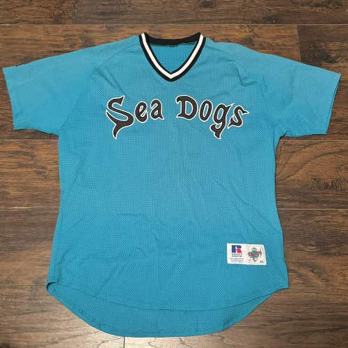 Vintage Portland Sea Dogs Game Worn Teal Russell Athletic Mesh Jersey #20 Sz 46