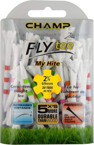 Champ My-Hite Fly Tees 2.75" Plastic Golf Tees - (30 Tees) White / Mixed Stripes