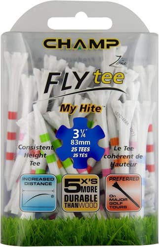 Champ My-Hite Fly Tees 3.25" Plastic Golf Tees - (25 Tees) White / Mixed Stripes