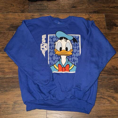 Donald Duck Walt Disney World Hanes Double Sided Blue Crewneck Sweatshirt Sz XL