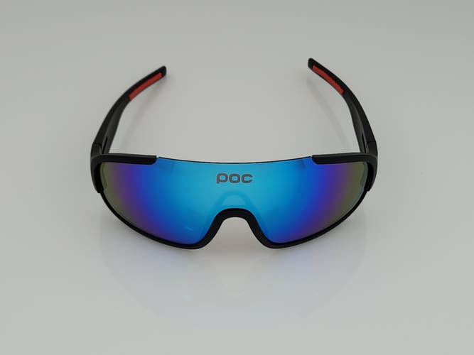 POC Crave Shield Sports Sunglasses Matte Black Frame Blue Mirror Lens with Extra Lenses