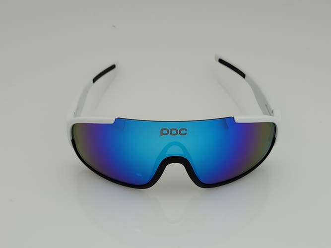 POC Crave Shield Sports Sunglasses White-Black Frame Blue Mirror Lens with Extra Lenses