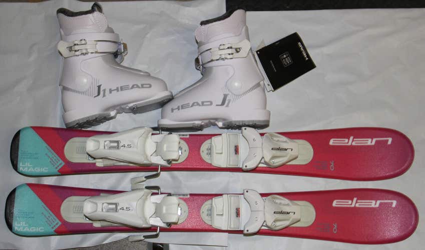 NEW ELAN magic 70cm kids skis with bindings  +HEAD J1 ski boots 15.5 mondo /US 8