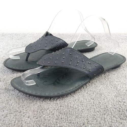 Born Sandals Womens 11 Slip On Thong Flip Flops Black Gun Metal Leather Studded