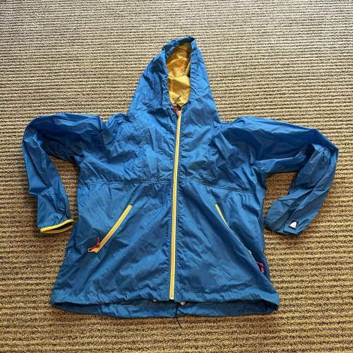 Vintage Sierra Designs Jacket Mens X-Large Blue Yellow Zip Up Hooded Windbreaker