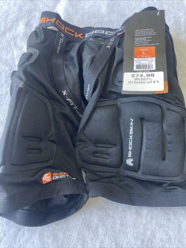 Brand New Boys Size L SHOCK DOCTOR SHOCKSKIN LACROSSE IMPACT SHORTS WITH CUP.