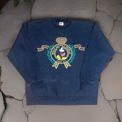 Vintage Walt Disney World Mickey Mouse Crewneck Sweatshirt Size L/XL Black