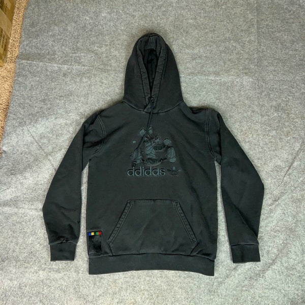 Adidas X Disney Mens Hoodie Small Black Sweatshirt Goofy Embroidered Logo Top