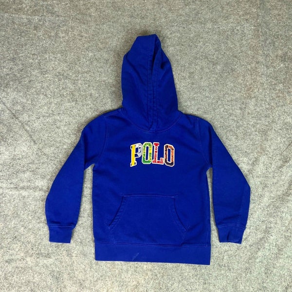 Polo Ralph Lauren Boys Hoodie 7 Blue Spellout Sweatshirt Preppy Casual Logo Top