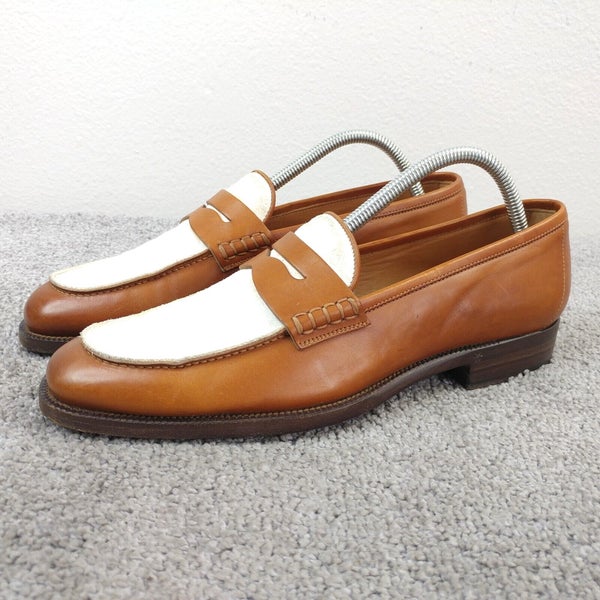 Ralph Lauren Penny Loafers Mens 8 D Shoes Made In Italy Brown White Leather