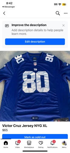 NYG Jersey Victor Cruz #80