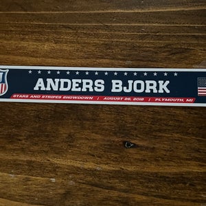 Stars and Stripes Showdown Game-used Hockey Locker Plate Anders Bjork